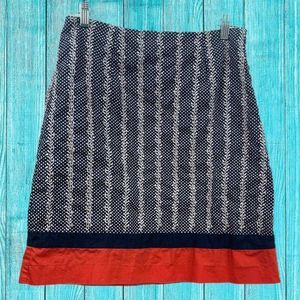 Talbots Petite Navy Red Aline Skirt Polka Dot Floral Embroidered Sz 8